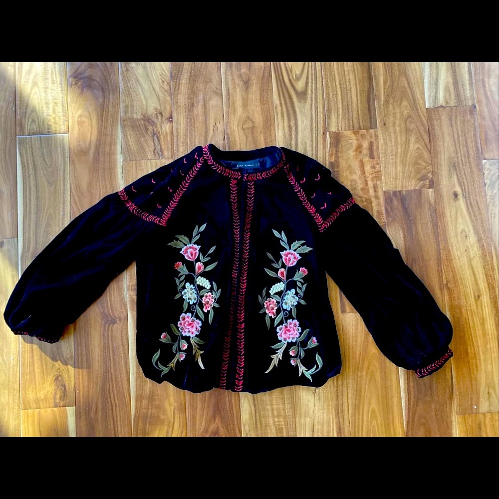 Zara velour embroidered beaded jacket